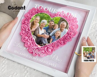 Personalized Photo Flower Shadow Box, Mom Flower Heart Shadow Box, Mother's Day Flower Shadow Box, Mother's Day Gift, Gift For Mom