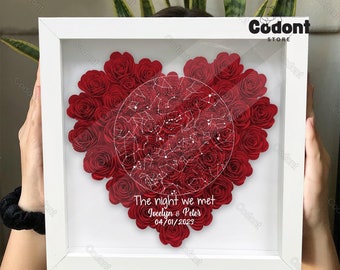 Gepersonaliseerde Flower Heart Shadow Box, Paar Flower Shadow Box, Verjaardagscadeau, Cadeau voor vriendinnen, Cadeau voor haar