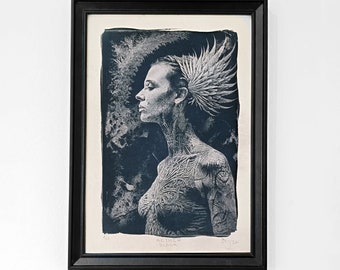 Aether Black, originele cyanotypische afdruk