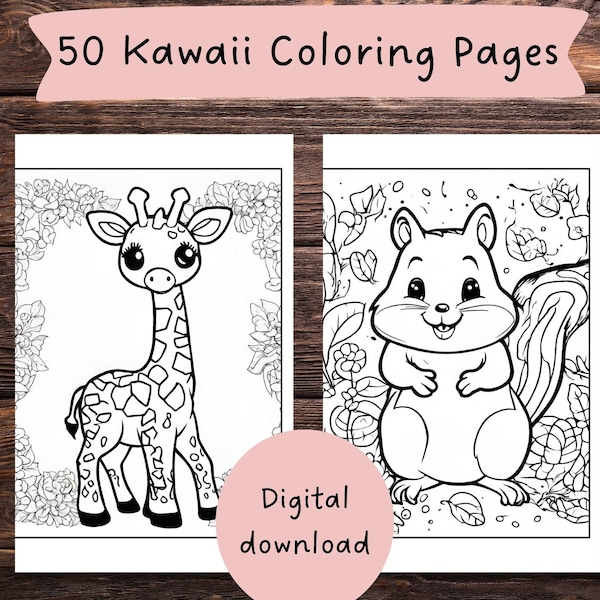 Kawaii kleurplaten, 50 pagina's, Leuke kleurplaten, kinderen en volwassenen,Digitale download, 8,5x11, kleuters, homeschool, kleurboek
