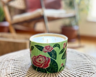Rose Ceramic Aromatherapy Candle,  Cute Flower Essential Oil Candle, Hand Painted Ceramic Candle, Bathroom Candle, Unique Scanted Candle