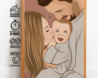 Custom Family Portrait, Gift For Christmas, Faceless Portrait Print, Family Illustration , Father's Day Gift, Cartoon Portrait, gift for her