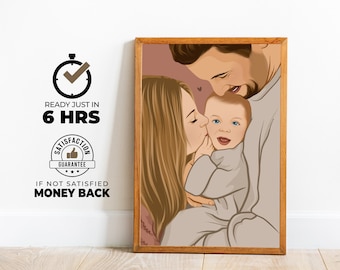 Custom Family Portrait, Gift For Christmas, Faceless Portrait Print, Family Illustration , Father&#39;s Day Gift, Cartoon Portrait, gift for her