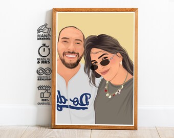 Custom Couple Portrait from Photo, Personalized Digital Illustration, Anniversary Gift for Couples, Modern Cartoon Artwork, Gift for Her