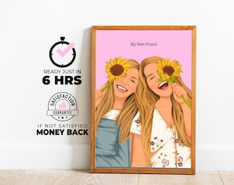 Best friend Portrait Gift, Birthday Gift for Her, Personalized Gift For friend, Faceless Portrait for Bestie, Minimal Mothers Day Gifts