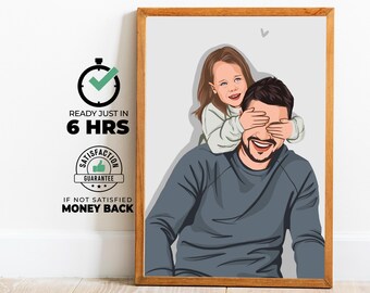 Ritratto digitale personalizzato per papà, regalo per la festa del papà, regalo personalizzato con ritratto per papà, ritratto ad acquerello da foto, famiglia personalizzata