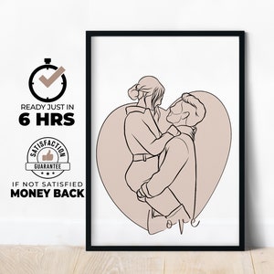 Custom Line Drawing, First Anniversary Gift, portrait from photo, gift for boyfriend, Unique Husband Gift, Lesbian Gift, Gift for Her