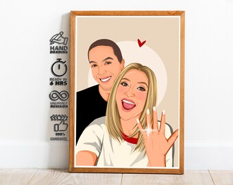 Custom Couple Portrait from Photo, Hand-Painted Digital Gift for Wedding, Engagement and Anniversary