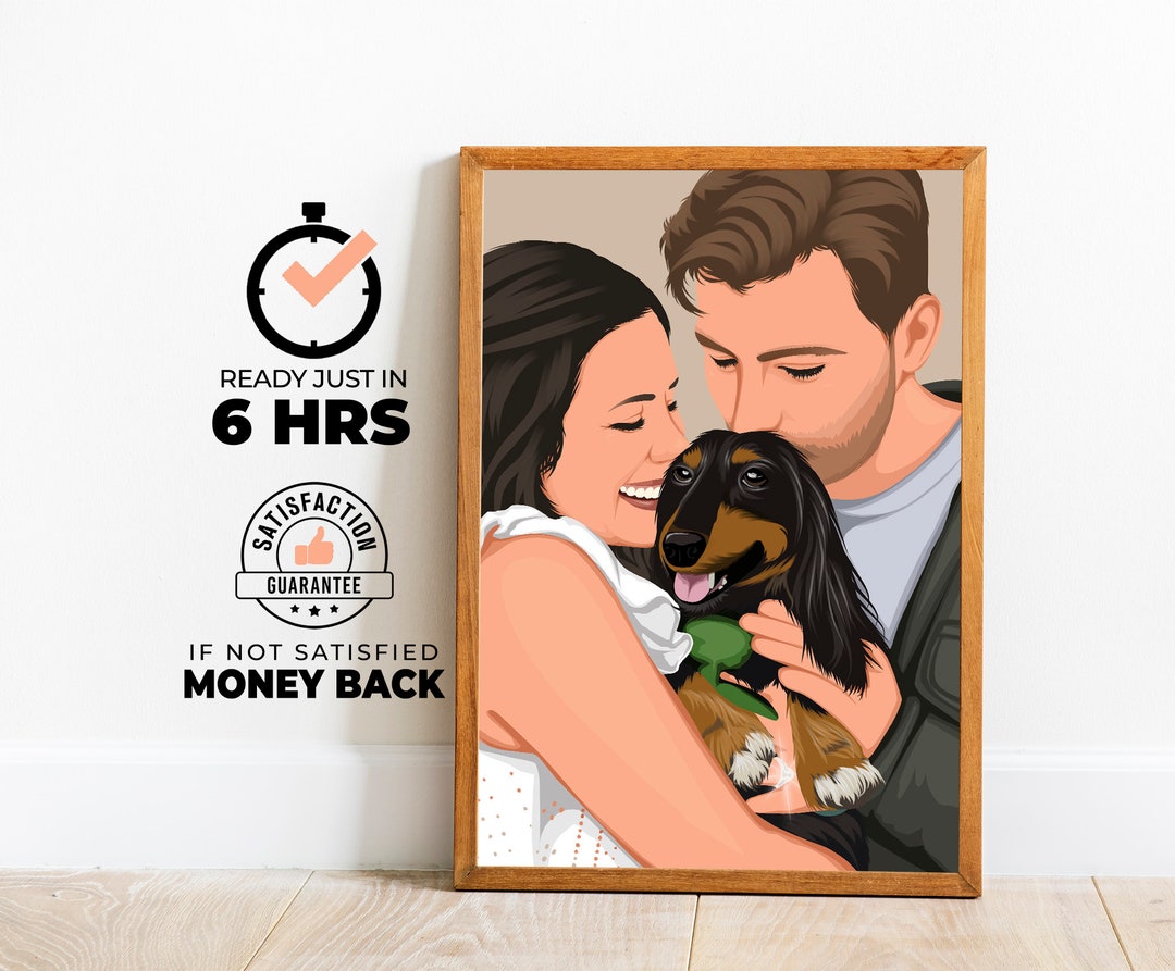 Custom Family Portrait With Dog: Faceless Cartoon Illustration (digital ...