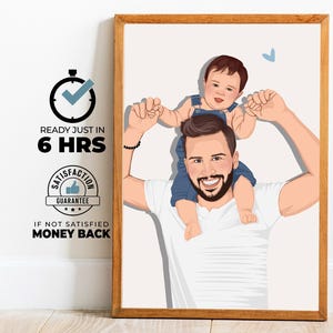 Ritratto personalizzato per la festa del papà, regalo digitale per papà, arte per papà senza volto, dipinto di cartoni animati di famiglia, regalo personalizzato per papà, opera d'arte unica per lui