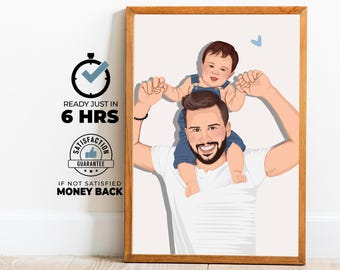 Regalo per la festa del papà: ritratto personalizzato da foto, illustrazione personalizzata per papà, ritratto di famiglia senza volto, regalo unico per papà, opera d'arte digitale.