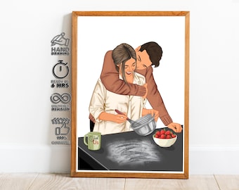 Custom Couple Portrait, Engagement Drawing,Family Illustration, Personalized Artwork, Gift for Home