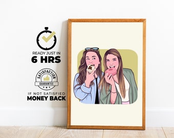 best friend cartoon portrait, Birthday Gift for Her, Faceless portrait print, gift for bestie, Custom Friendship Gift, sister in law, gift