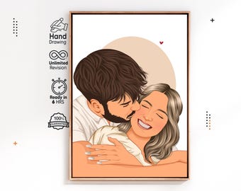 Custom Couple Portrait from Photo, Personalized Faceless Portrait, Anniversary Gift for Couple, Minimalist Line Art, Wedding Gift Idea