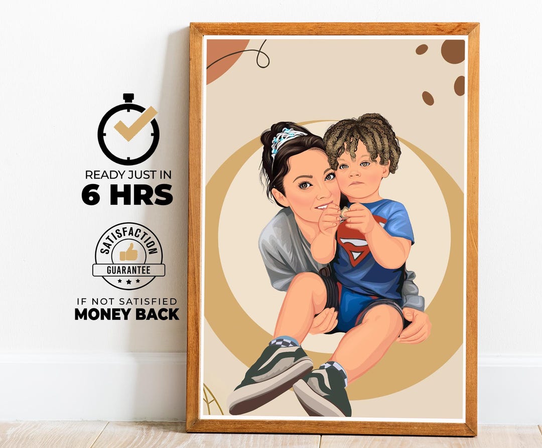 Custom Mother’s Day Portrait, Personalized Mother and Child Art ...