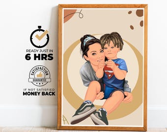 Custom Mother’s Day Portrait, Personalized Mother and Child Art, Printable Mother's Day Gift, Digital Download for Mom