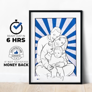 Disegno personalizzato di una linea di famiglia, disegno personalizzato di una famiglia da una foto, regalo di Natale, illustrazione personalizzata di un ritratto di famiglia, regalo di coppia