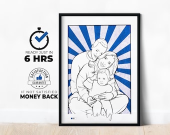 Individuelles Familien Portrait vom Foto, minimalistische Line Art Zeichnung, personalisierte Familie Illustration, einzigartiges Geschenk für Eltern, moderne Wandkunst