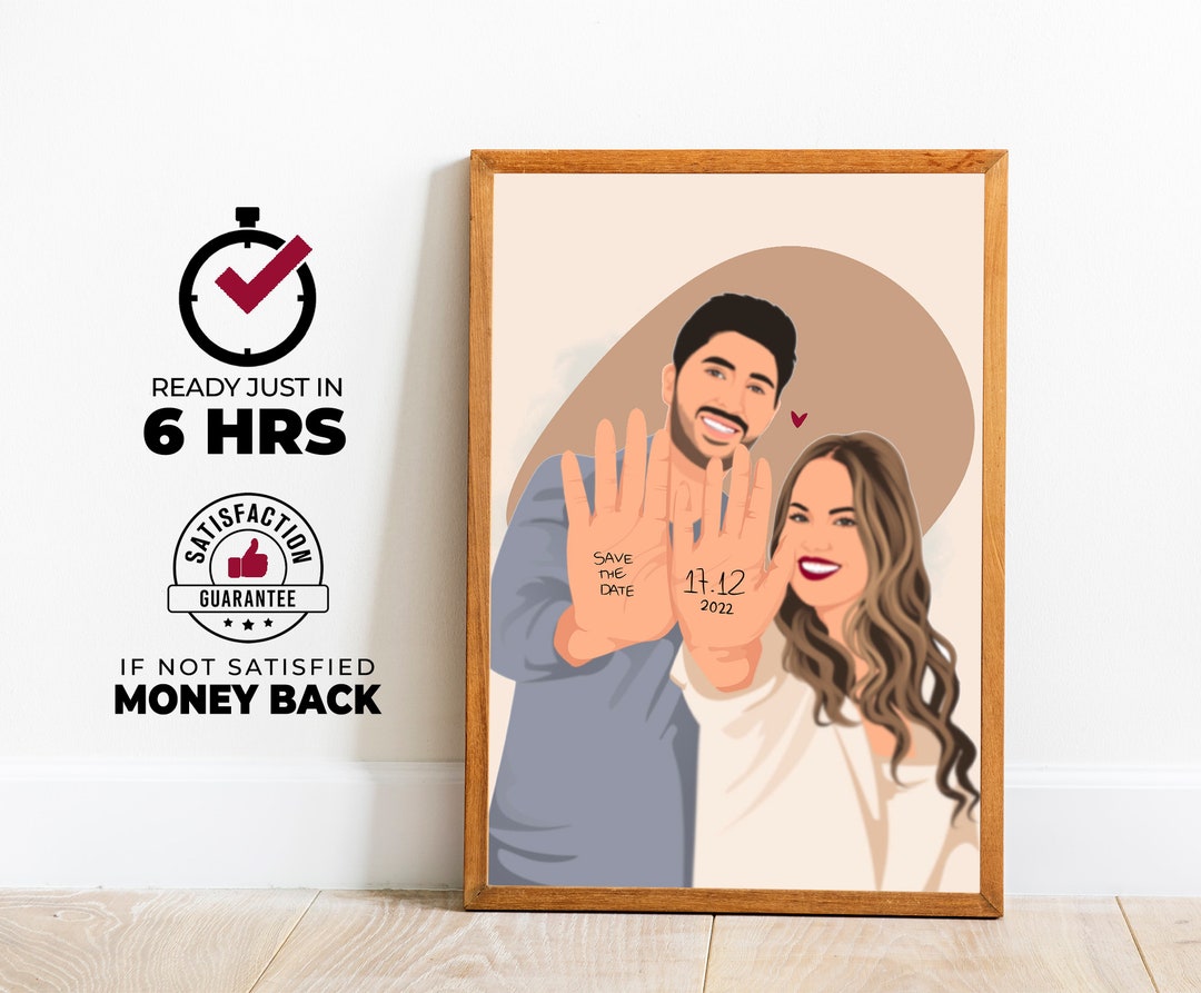 Custom Engagement Photo Print, Custom Faceless Portrait Illustration ...