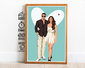 Custom Full Body Couple Portrait from Photo, Personalized Cartoon Illustration, Engagement Gift Idea, Anniversary Gift for Couple, Digital