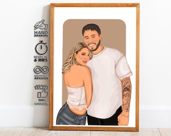 Custom Portrait, engagement drawing, personalized wall art, faceless portrait, gift for boy friend, drawing from photo, family portrait, bff