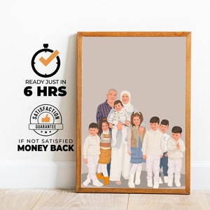 Benutzerdefinierte Familien Cartoon Portrait, Geschenk für Weihnachten, gesichtslosen Porträt Druck, Familien Illustration, Zeichnung vom Foto, Wandkunst,