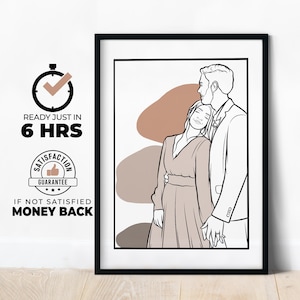 Custom Line Drawing, First Anniversary Gift, portrait from photo, gift for boyfriend, Unique Husband Gift, Lesbian Gift, Gift for Him