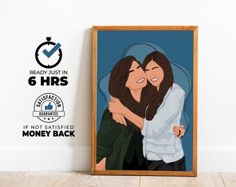 Custom Best Friend Portrait, Best Friend Gift, Faceless Portrait Print, Custom Portrait, Best Friend Birthday Gift, Friend illustration