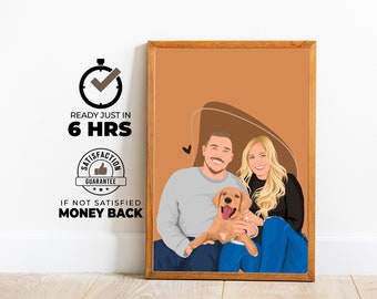 Personalized Family & Pet Portrait • Custom Cartoon Illustration • Faceless Drawing • Unique Family Artwork • Hand-Drawn Digital Gift