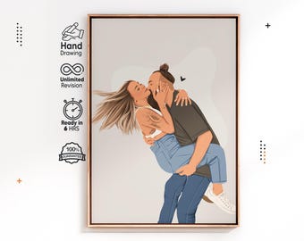 Custom Couple Portrait from Photo, Romantic Gift for Her, Anniversary Gift, Personalized Couple Illustration, Valentine Gift, Custom Drawing