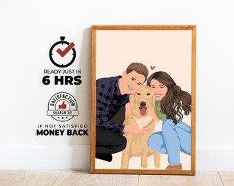 Custom Family Portrait with dog, Cartoon Portrait, Gift For Father, Faceless Portrait Print, Family Illustration , Mothers Day Gifts