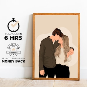 Portrait de couple personnalisé - idée cadeau anniversaire - illustration photo de fiançailles - oeuvre d'art imprimable pour la Saint-Valentin