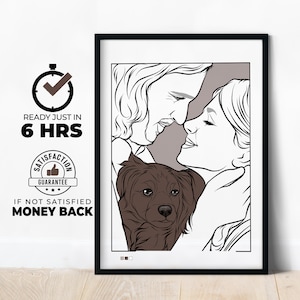 Eén lijntekening, aangepast portret koppel, aangepast familiecadeau, gepersonaliseerd huwelijksverjaardag, aangepaste lijn van foto