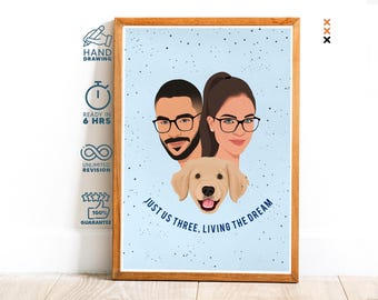 Anpassat minimalistiskt tecknat porträtt, porträtt av husdjur och ägare, anpassad illustration, porträtt från foto, parporträtt, familjeporträtt