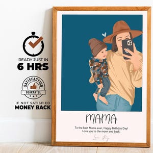 Retrato familiar para el Día de la Madre, dibujo minimalista en acuarela, ilustración familiar de dibujos animados, regalo para la madre, regalos para el Día del Padre, para él