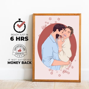 Retrato de compromiso personalizado, retrato de pareja, dibujo de pareja, retrato de pareja, impresión de retrato sin rostro, regalo de pintura de foto de compromiso