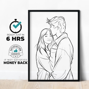 Retrato de casal personalizado, presente personalizado para a família, desenho de linha personalizado a partir de foto, presente para ele, presente de melhor amigo, presente de aniversário