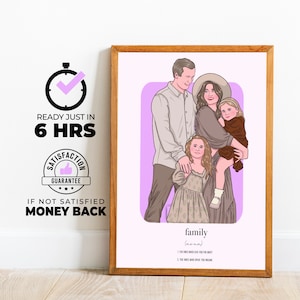 Ritratto di famiglia carino, illustrazione da foto, ritratto di famiglia fatto a mano, ritratto di coppia, stampa personalizzata personalizzata, regalo di Natale, bff