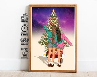 Best friend Cartoon Portrait, Birthday for Her, Personalized Gift