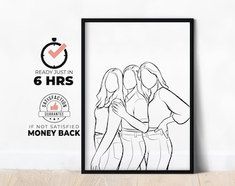 Personalized Friendship Line Drawing Gift, Custom Portrait (Digital File)