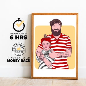Regalo per la festa del papà per uomo, ritratto in stile cartoon per papà, regalo personalizzato per papà, ritratto di papà e figlia, regalo personalizzato per il compleanno del papà