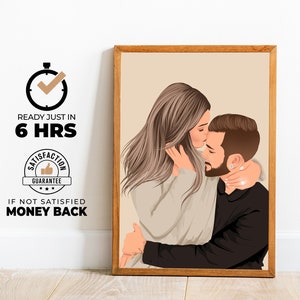 Personalized Portrait from Engagement Photo, custom gift for him, gift for her, faceless portrait, drawing from photo