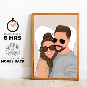 Custom Couple Portrait, Personalized Engagement Gift, Faceless portrait, birthday gift, Handmade Illustration, gift for her, gift for him
