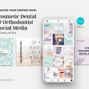 Modelli di social media Bright Orthodonist, post di Instagram, storie e reel per apparecchi ortodontici, allineatori, sbiancamento dei denti + trattamenti estetici