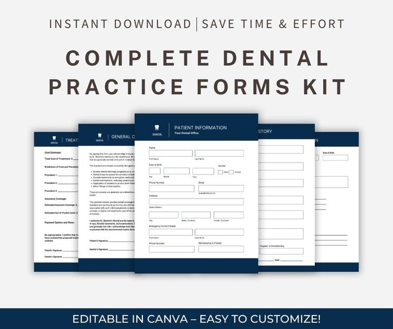 Dental Practice Templates Bundle Patient Information, Medical History