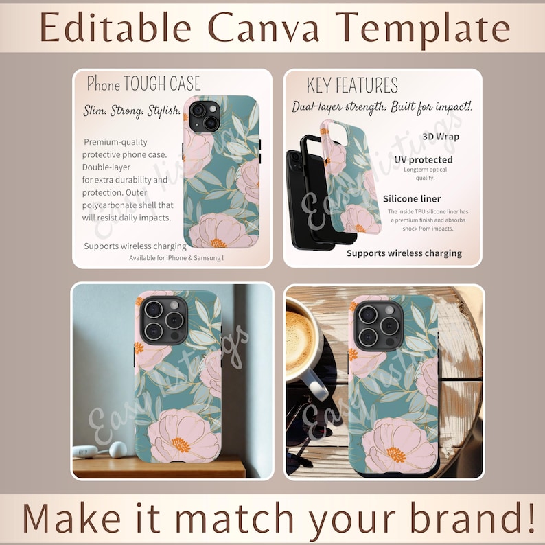 Tough Case Mockup Bundle, Canva Editable Templates, Etsy Seller mock-up Listing, POD Customizable Kit, Phone Case iPhone 16-17 Printify Real image 5