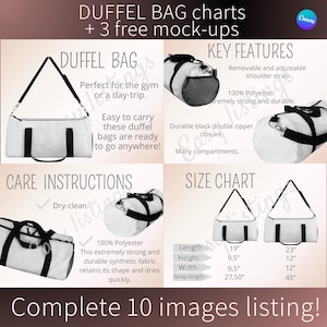 Weekender Bag Sizing Mockup, Duffel Bag Complete Mock-up Listing, Totebag Sized Chart, New Seller, Canva Mockup, Listing Product Etsy Tool
