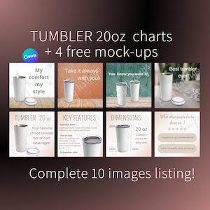 20oz Tumbler Mockup, Sizing Chart, Tumbler Sizing, Etsy Listing, New Seller, POD Mockup, Size chart, Canva Listing, Printify Size chart,