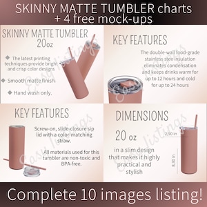 Skinny Tumbler Matte Mockup, Tumbler Size Chart, Seller time saver, mock-up Listing, Canva Customizable Kit, POD Editable Tumbler Templates