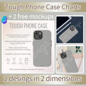 Tough Case Mockup & Editable Digital Size Chart, Customizable Etsy Listing Mock-ups for POD,  Canva Template for Printify Phone Case Sizes